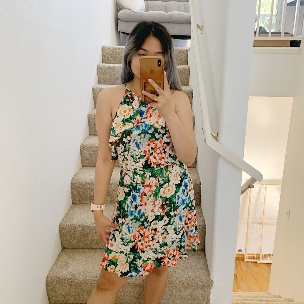 Zara Floral Halter Ruffle Sleeveless Mini Dress M
